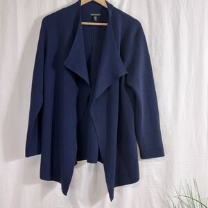 Eileen Fisher Blue Silk Organic Cotton Blend Open Front Cardigan large